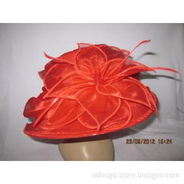 Ladies' Fashion Red Organza Hat with Lily Flower and Coque